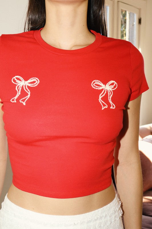 Double Bow Embroidery Tee