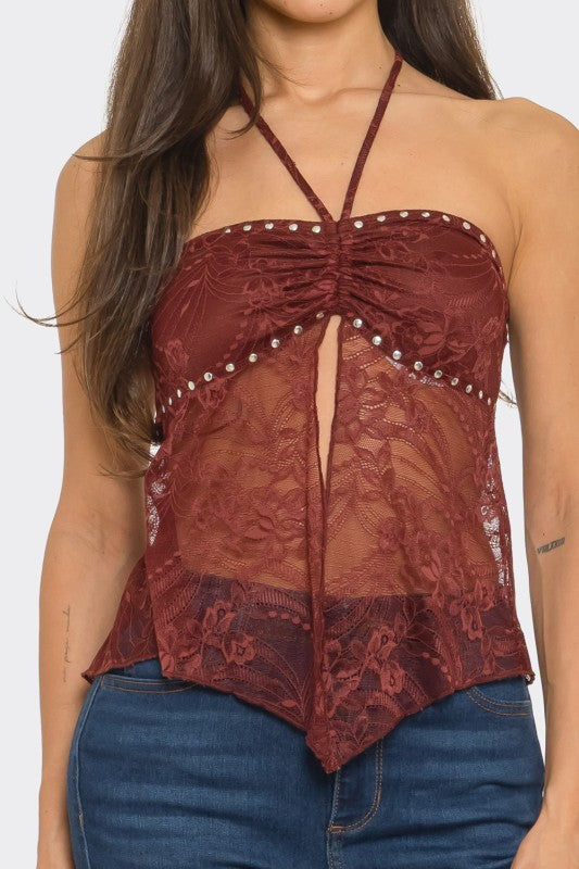 Cinnamon Lace Halter Top