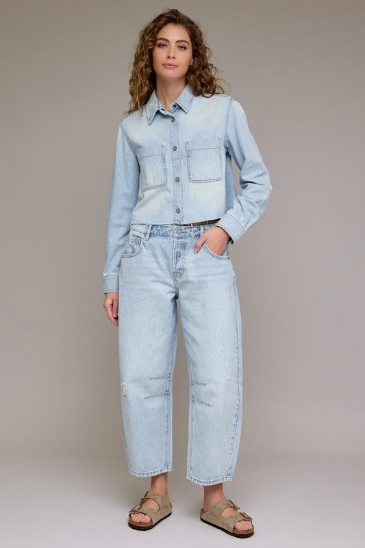 Light Wash Crop Barrel Fit