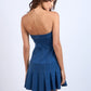 Denim Pleated Mini Dress