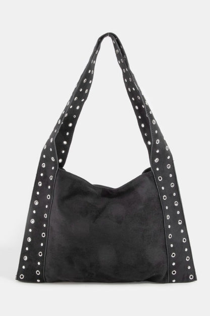 Grommet Strap Suede Shoulder Bag