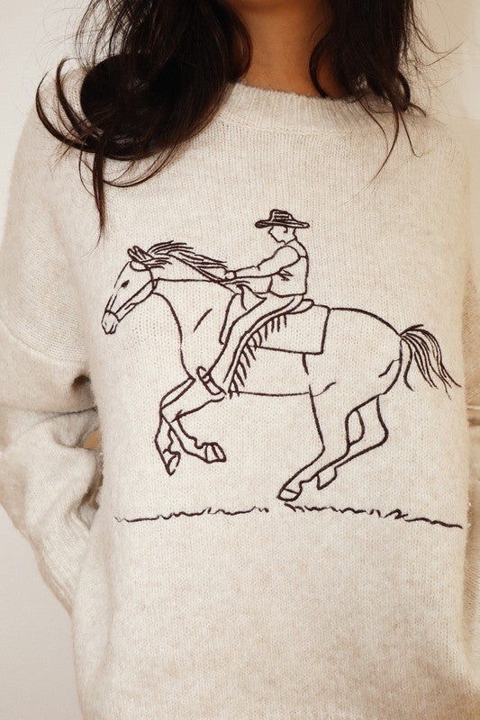 Embroidered Cowboy Knit Sweater