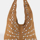 Grommet Studded Suede Shoulder Bag
