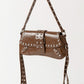 Glossy Leather Rivet Trim Shoulder Bag
