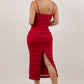 Red Ruched Bodycon Midi Dress