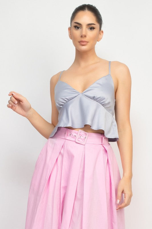 Satin Back-Shirred Crop Top