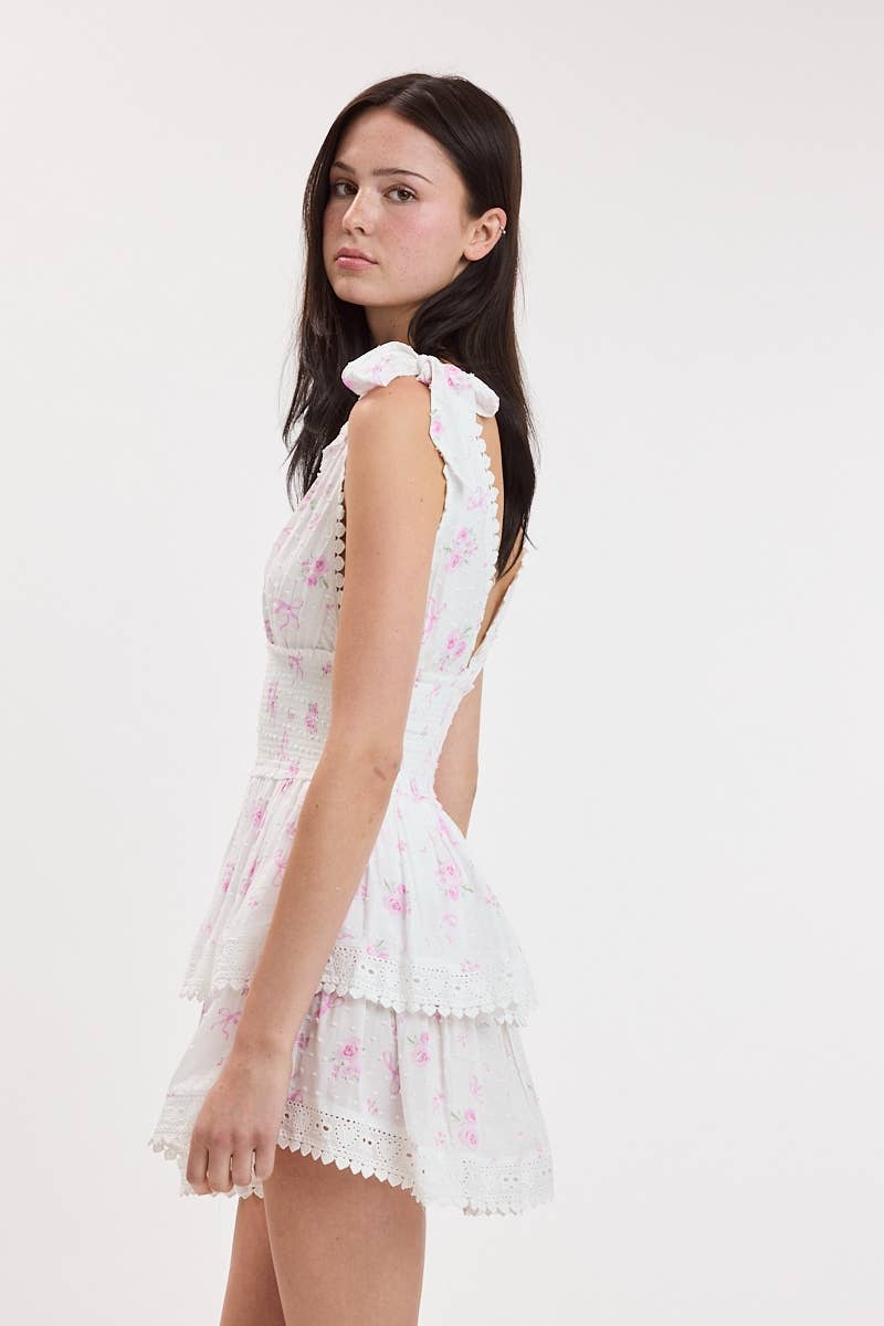 FLORAL TIE STRAP LAYERED LACE MINI DRESS