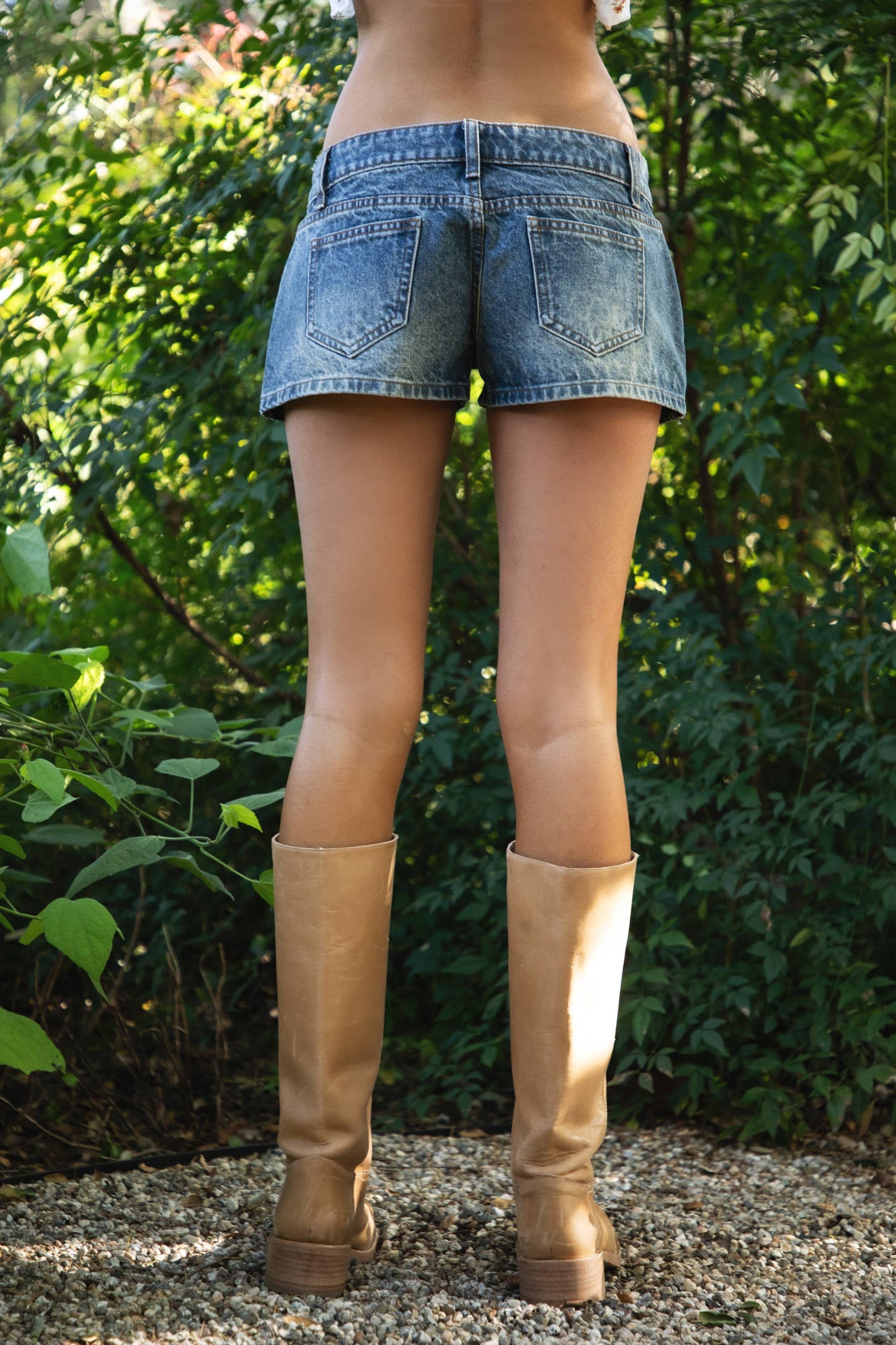 LIVANE Low Rise Denim Mini Shorts