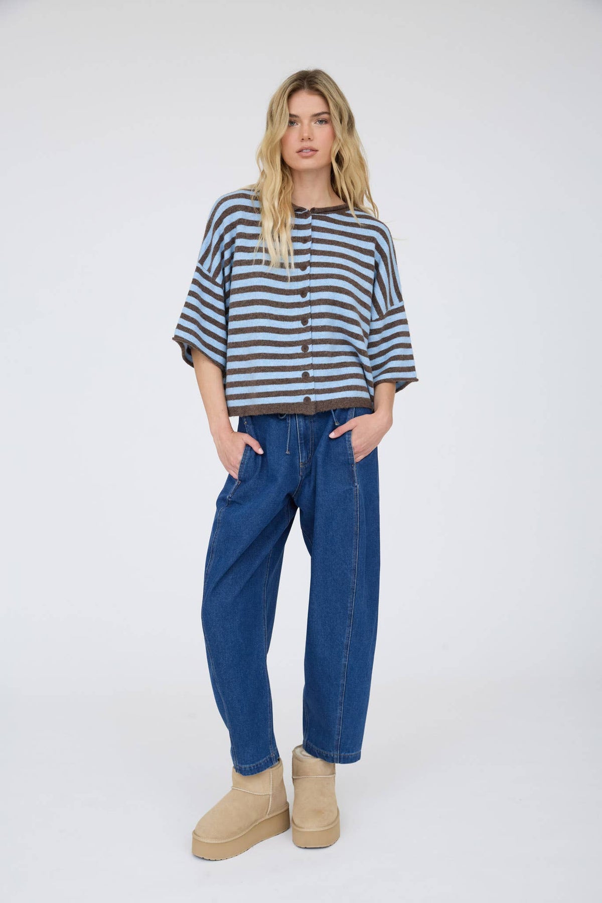 Leah Striped Short Sleeve Cardigan