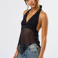 Knit Jersey & Chiffon Halter Top