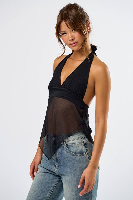 Knit Jersey & Chiffon Halter Top