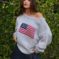 American Flag Knit Off The Shoulder Sweater