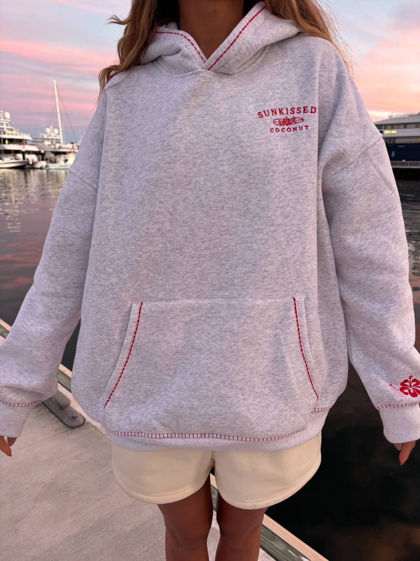 Pearl Grey Hibiscus Flowers Hoodie