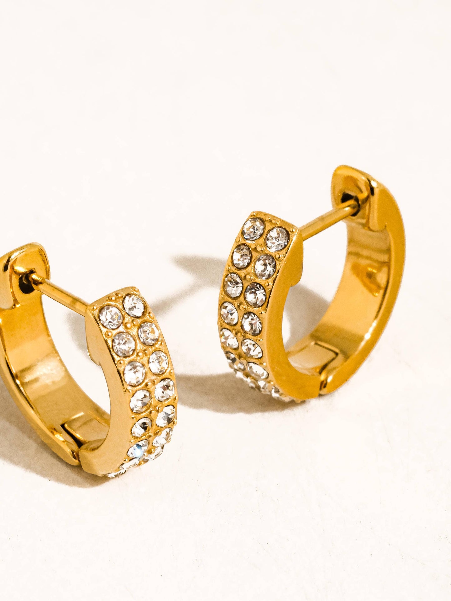 Lush 18K Gold Non-Tarnish CZ Pave Huggie Earrings