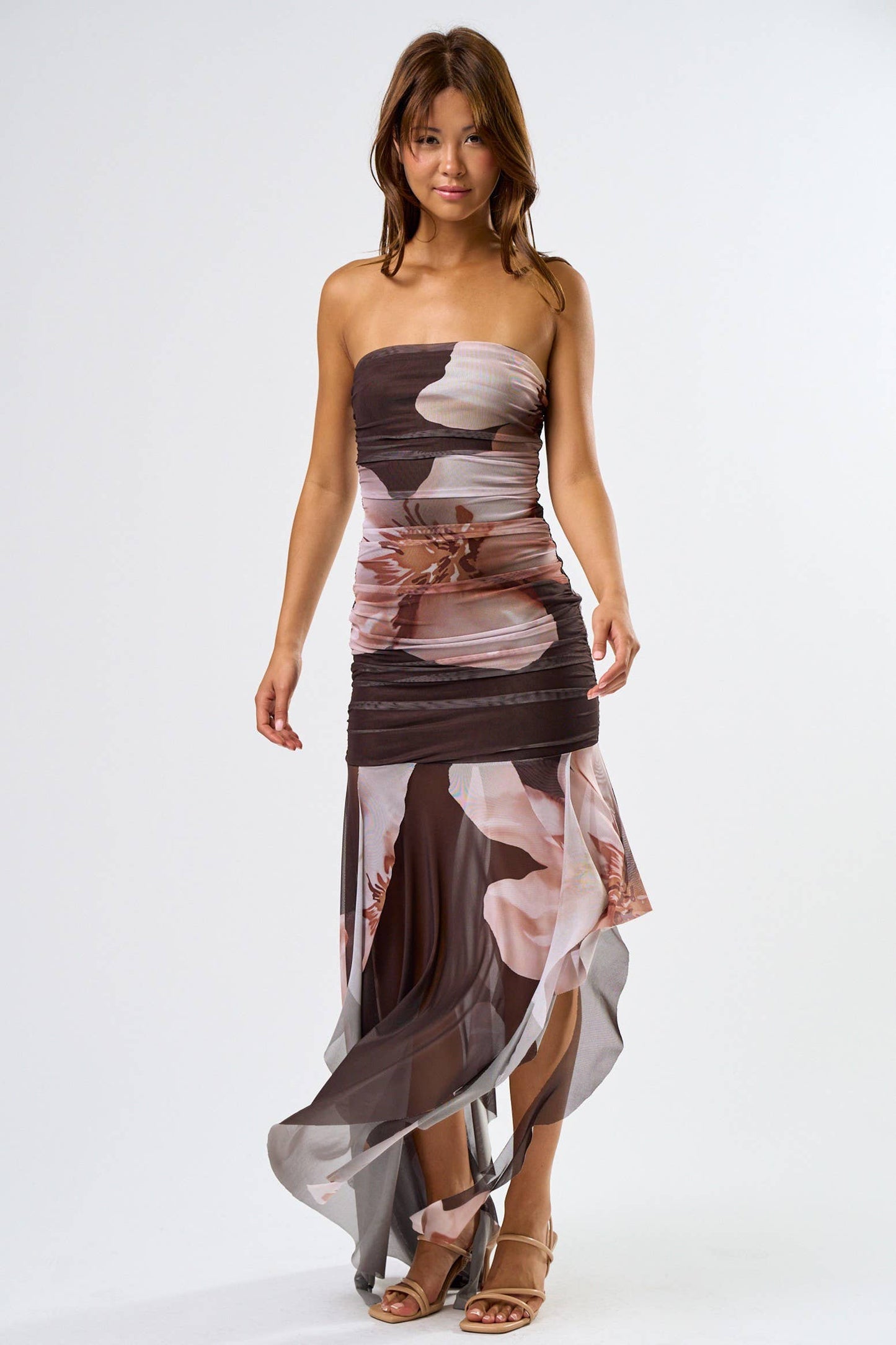 Ruffled Tube Ruched Mini Dress
