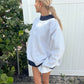 Pearl Grey Navy Blue Polka Dot Mockneck Sweatshirt