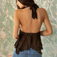 Deep V-Neck Babydoll Asymmetrical Lace Halter Top