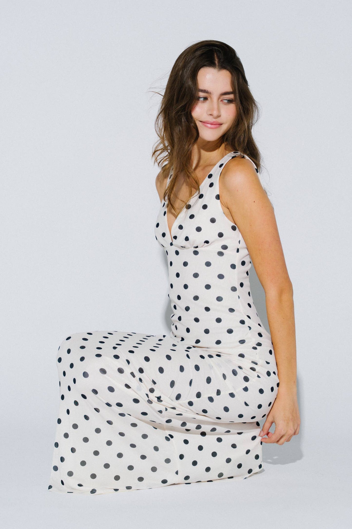 Chic Mesh Polka Dot Maxi Dress