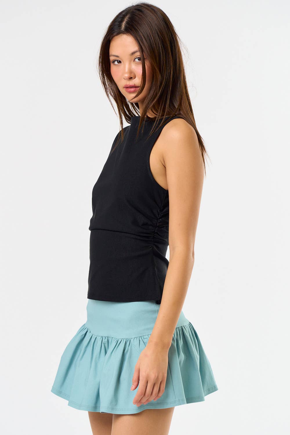Knit Boatneck Tank with Side Ruched Detailing