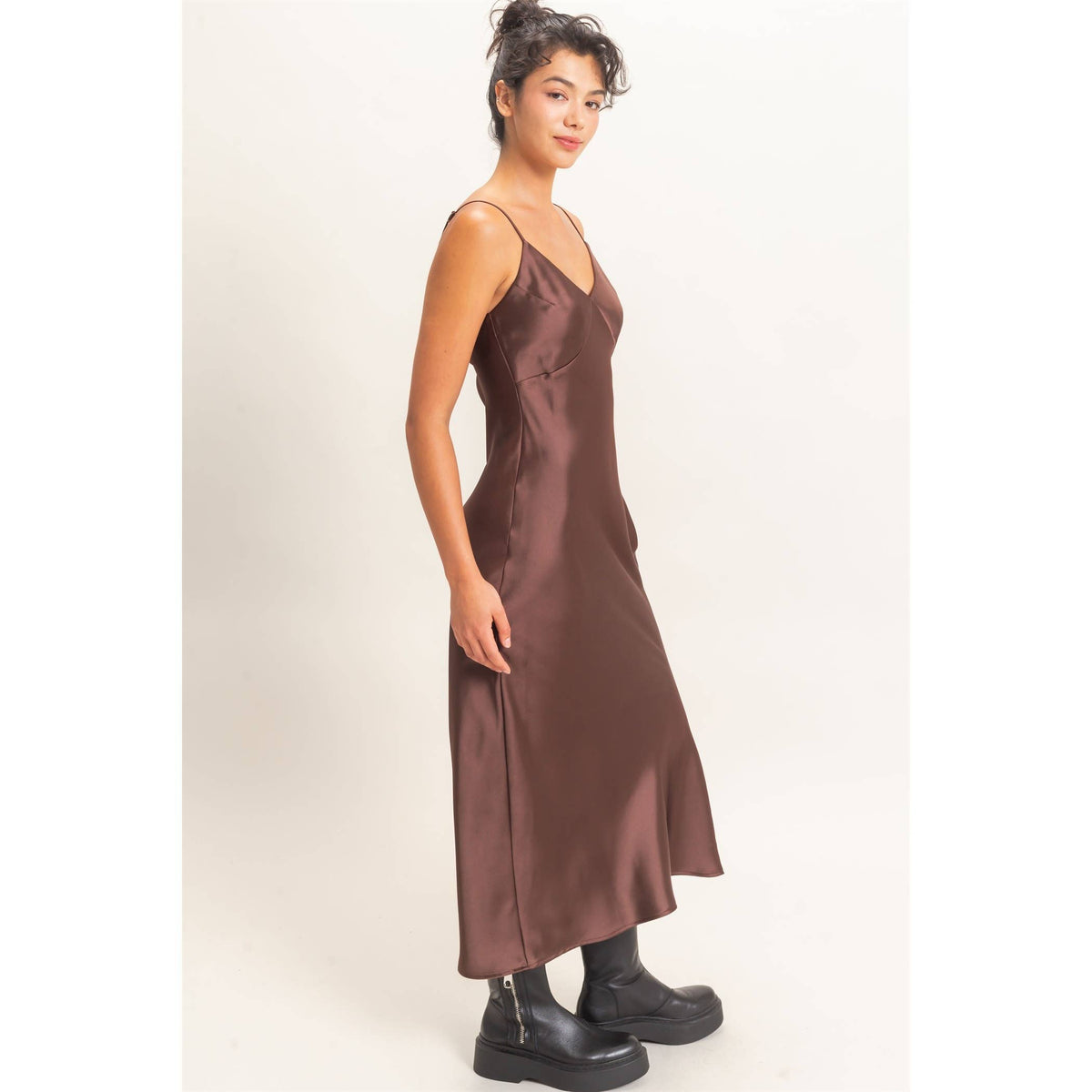 Satin V-Neck Slip Dress