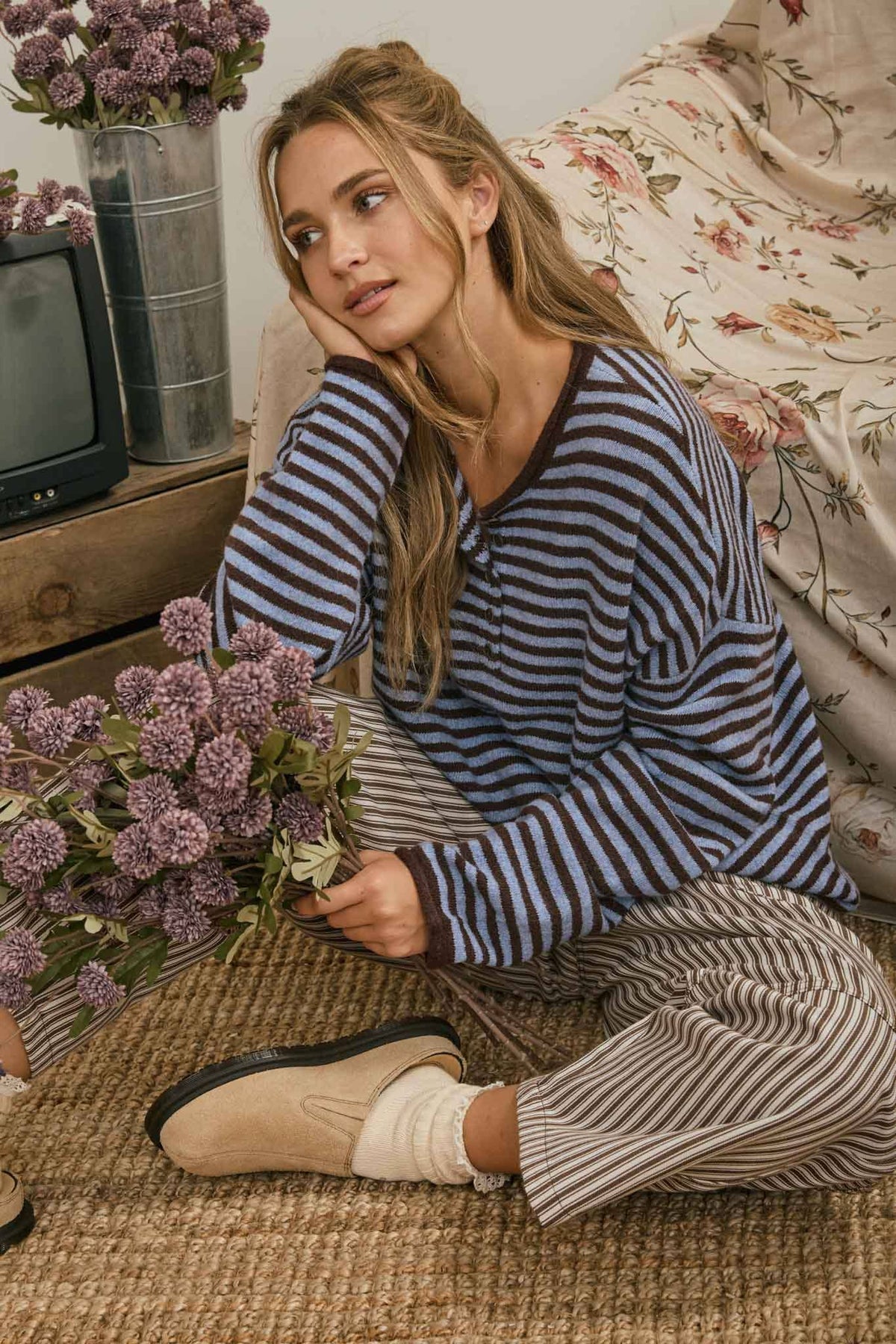 Henley Striped Sweater