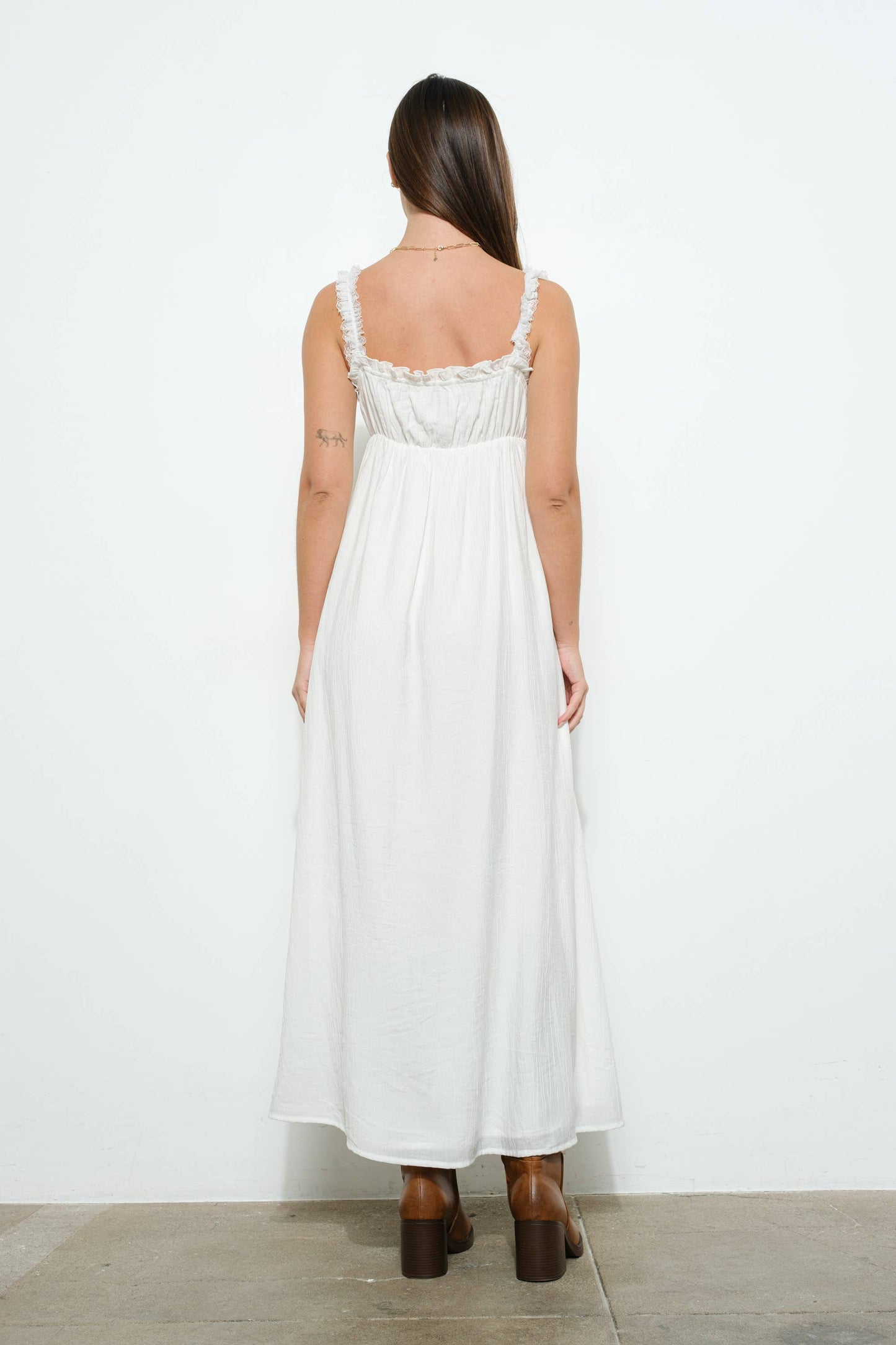 Shoulder Lace Trim Maxi Dress