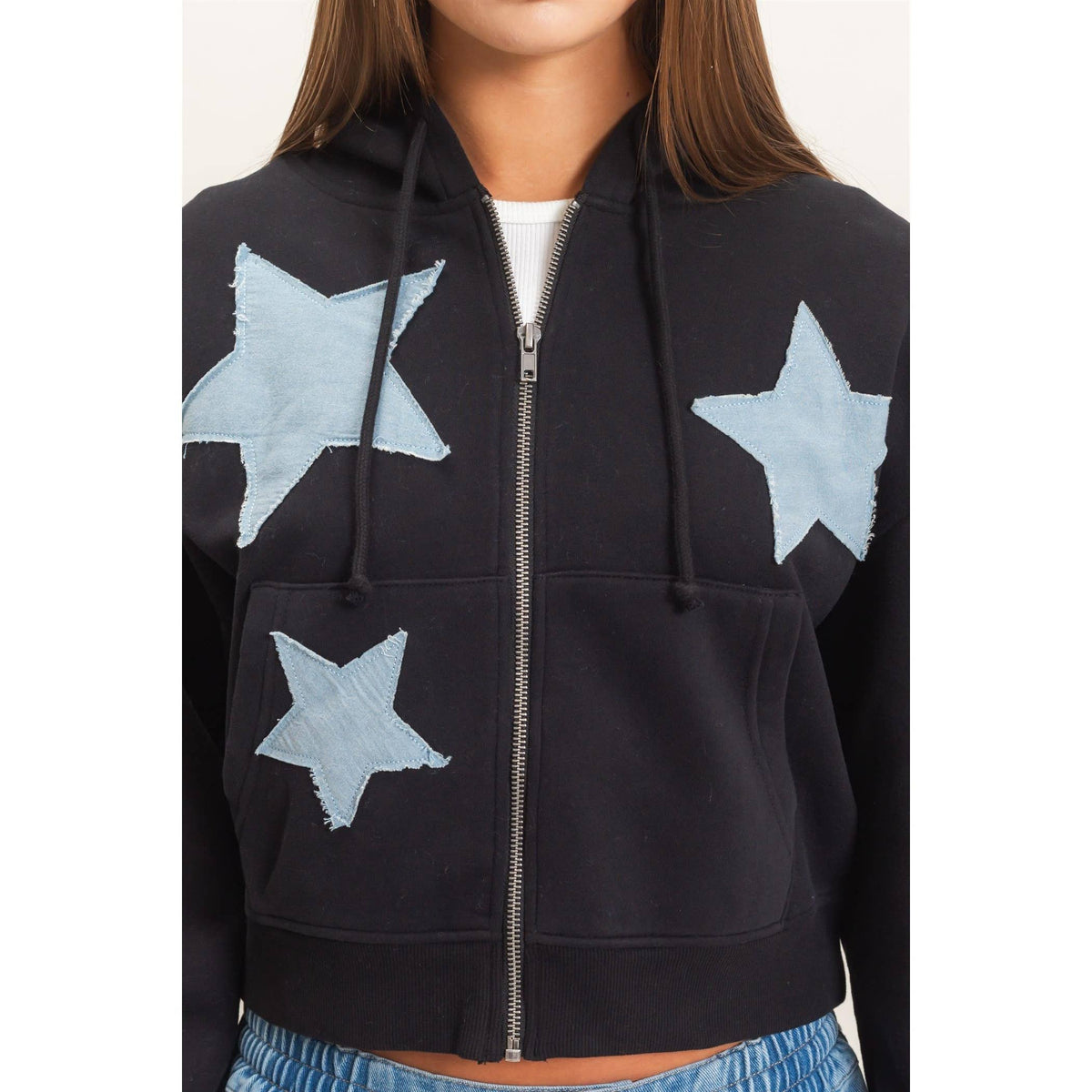 Star Patch Zip-Up Hoodie