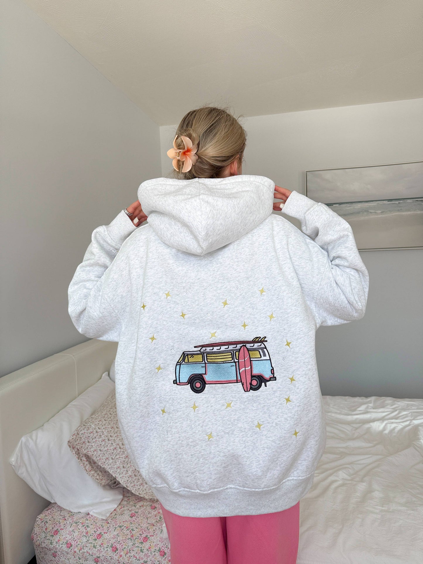 Pearl Grey Van Star Embroider Hoodie