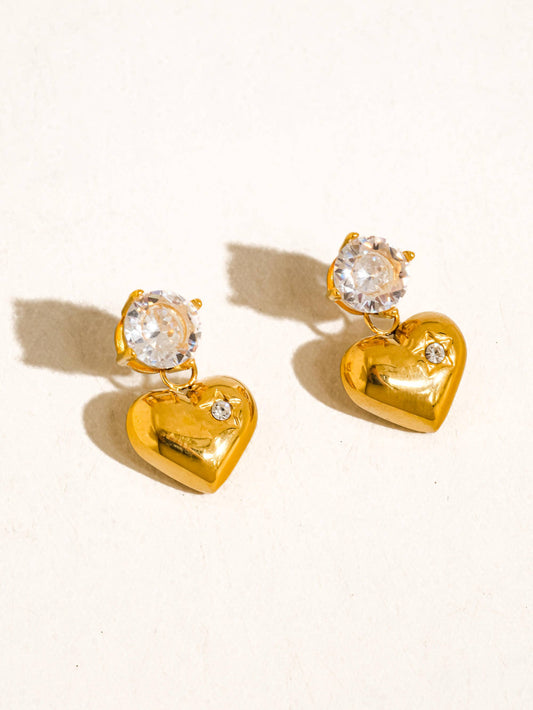 Annika 18K Gold Non-Tarnish CZ Heart Dangle Earring