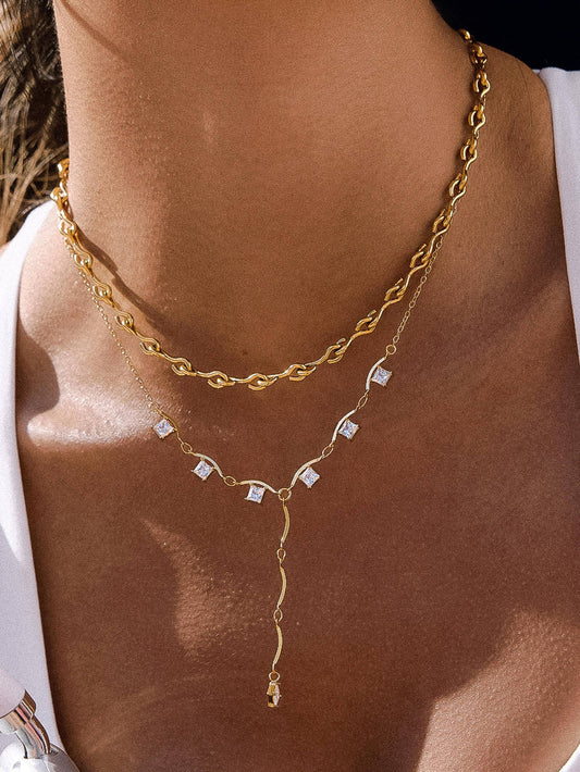Yonder 18K Gold Non-Tarnish CZ Y Drop Necklace