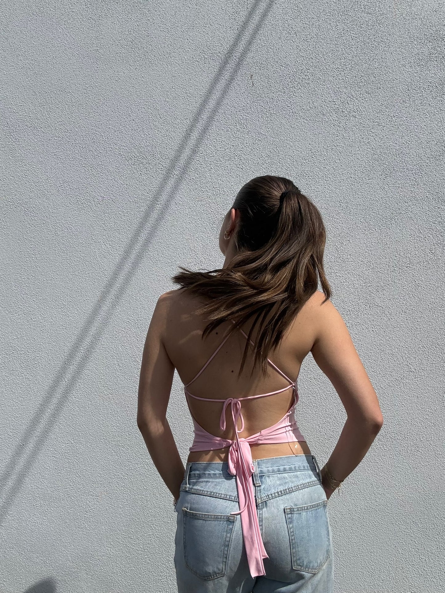 Pink Cross Strap Tie Back Top