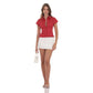 PinStripe Button-Up Ruffle Top in Red