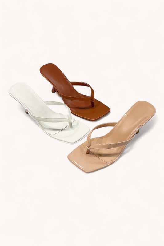 Square Toe Thong Strap Kitten Heel