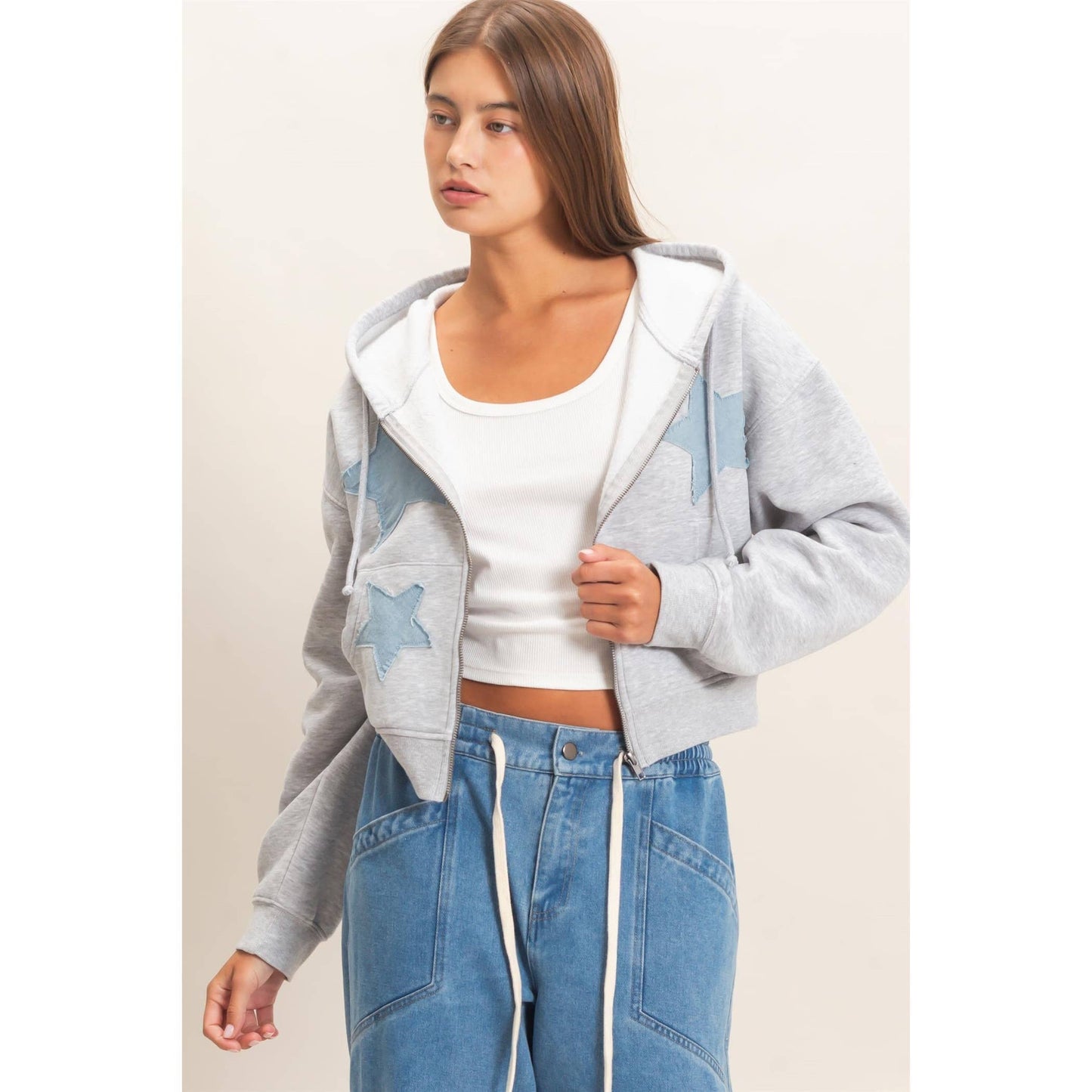 Star Patch Zip-Up Hoodie