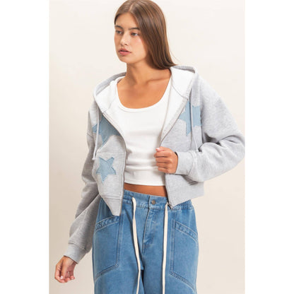Star Patch Zip-Up Hoodie