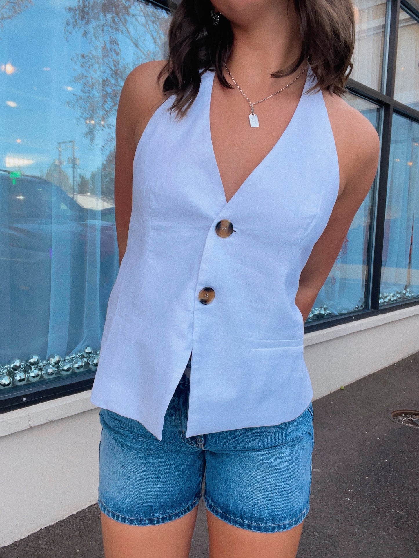 White Denim Halter