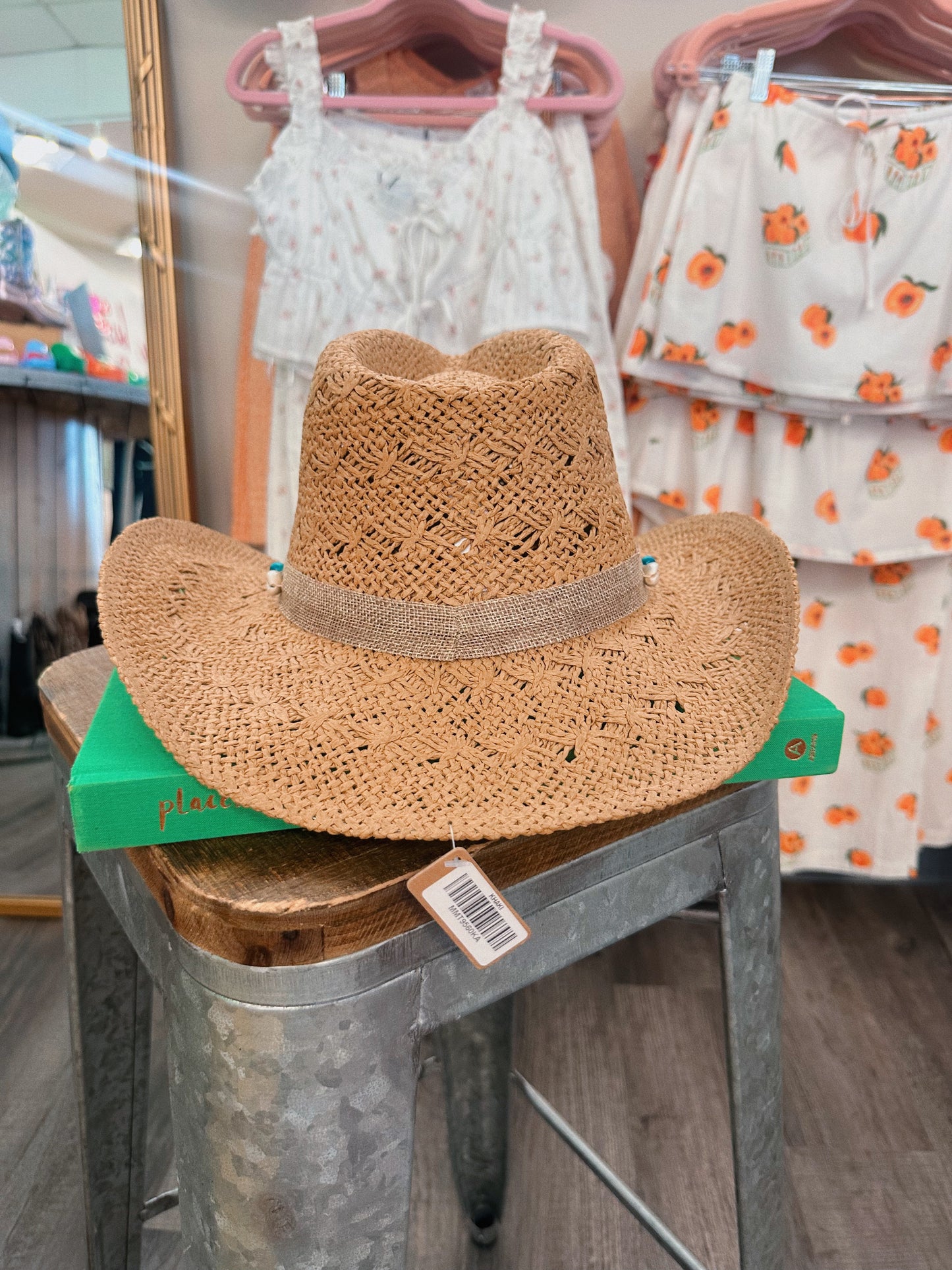 Blue Shell Woven Straw Western Hat