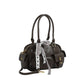 Multi Pocket Faux Leather Hand Bag With Ribbon Bow Charm