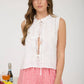 Lace Front Tie Sleeveless Blouse