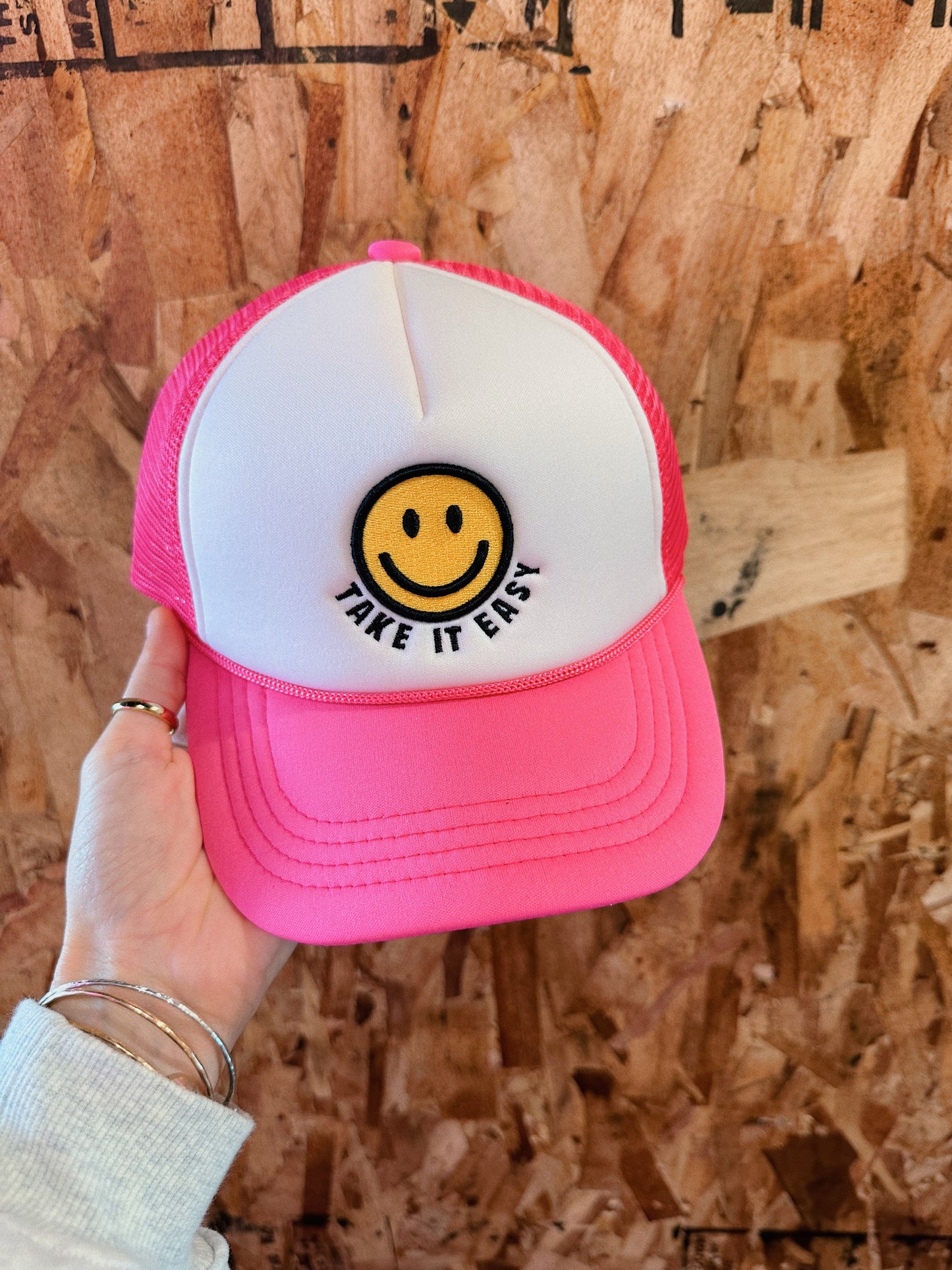 Hot Pink Smiley Trucker Hat