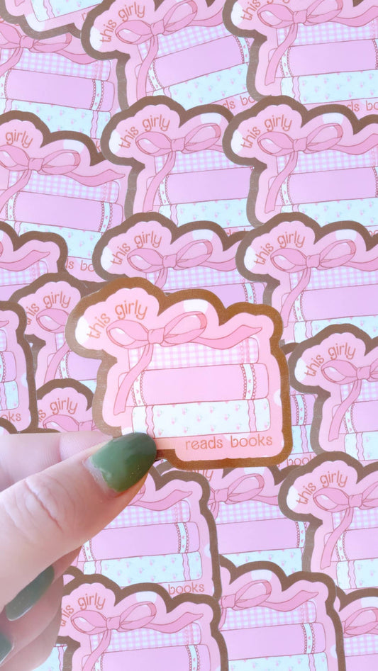 Girly reads books waterproof sticker