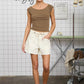 Washed Raw Edge Boat Neck Short Sleeve