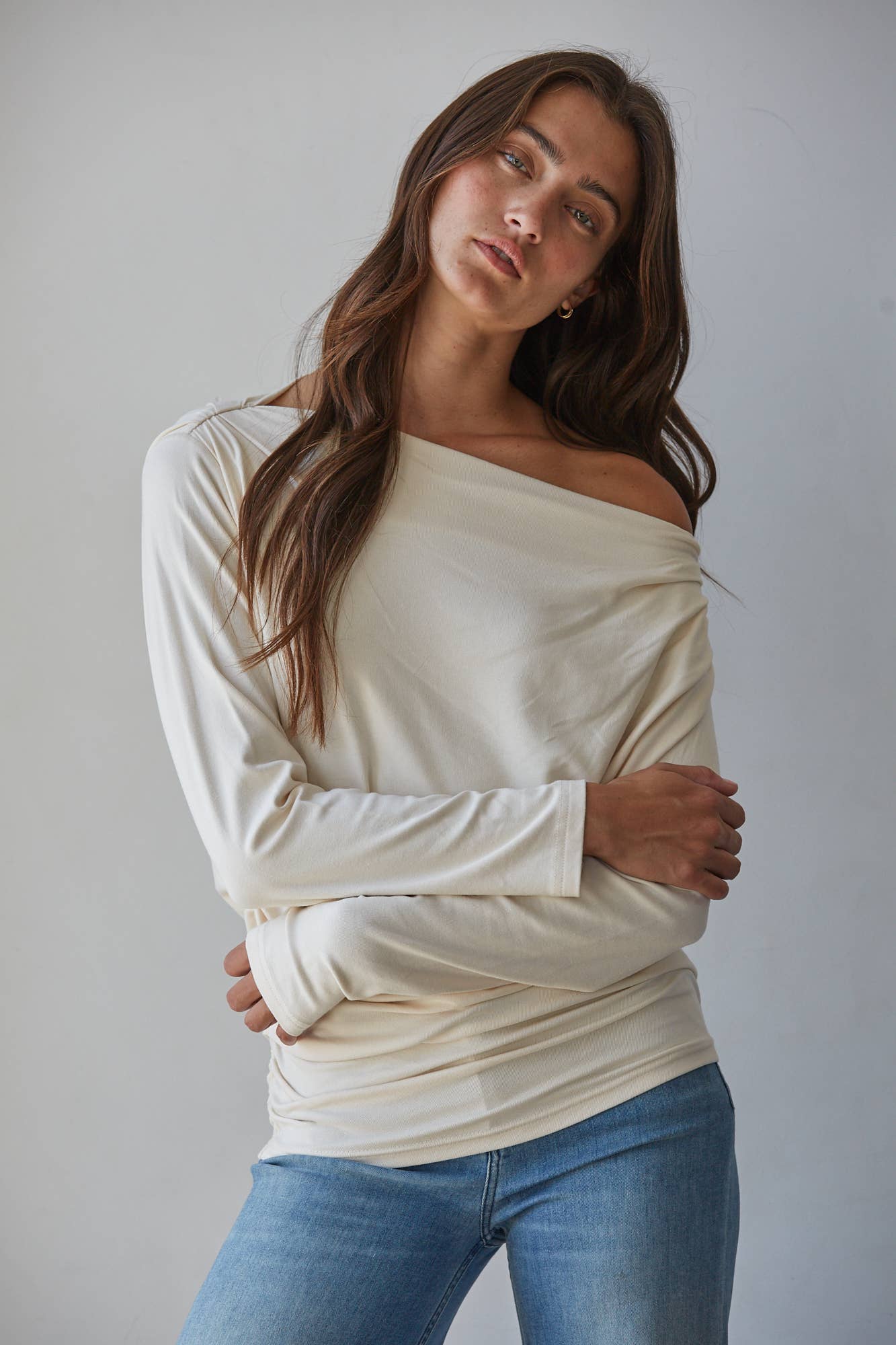 Cream Asymmetric Long Sleeve