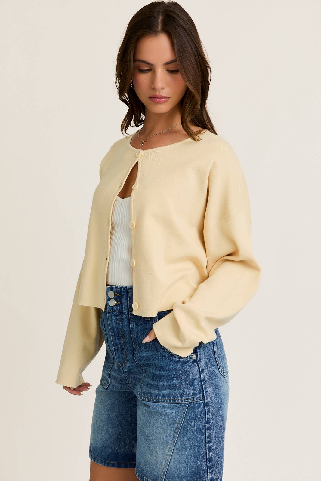 Round Neck Sweater Cardigan