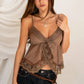 Babydoll Embroidered Mesh Lace Trim V-Neck Cami Top