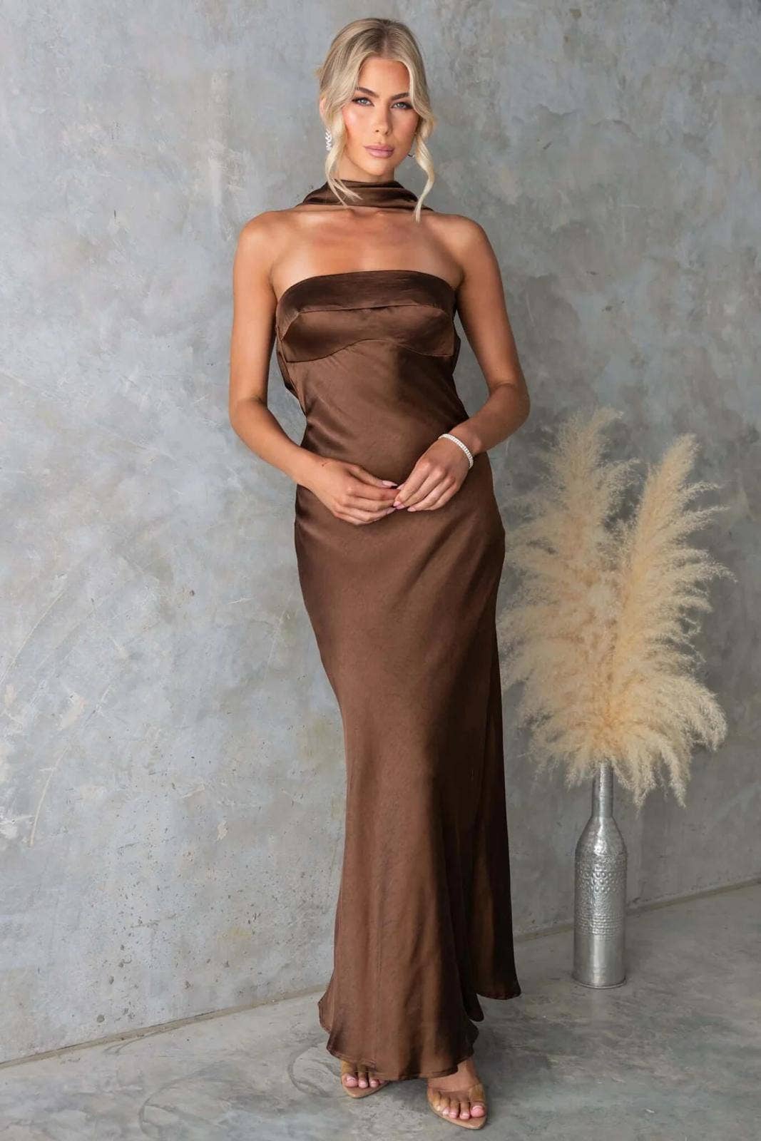 Halter Satin Maxi Dress