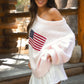American Flag Knit Off The Shoulder Sweater