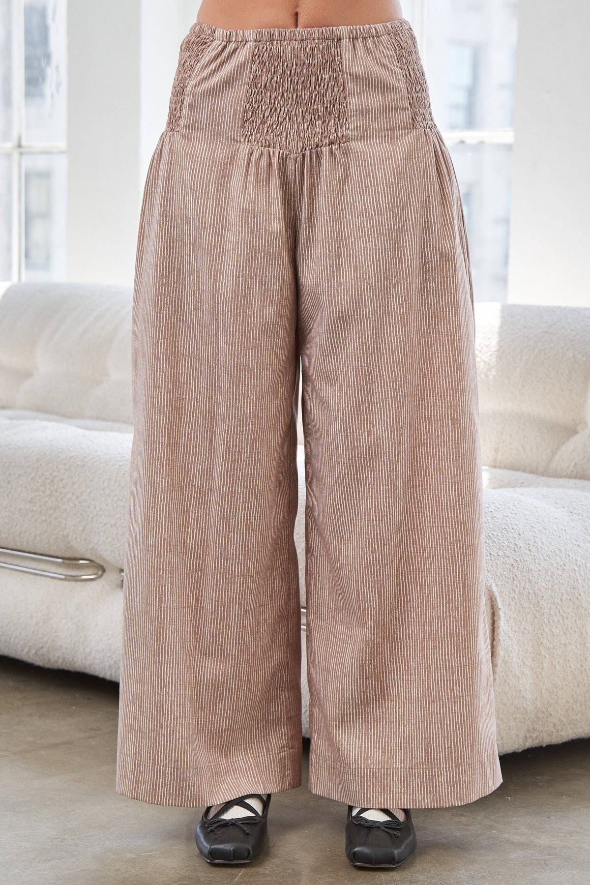 Striped Wide Leg Smocked Pants