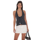 Pinstripe Scrunch Halter Top in Black