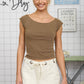 Washed Raw Edge Boat Neck Short Sleeve